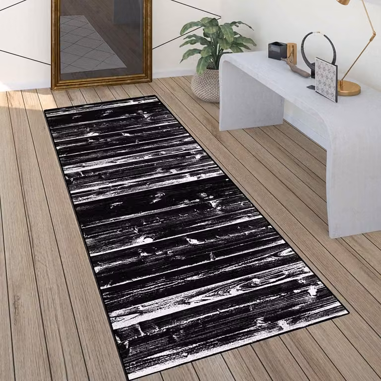Antislip Tapijtloper voor Gang en Keuken - Zwart Wit Patchwork - Wasbaar