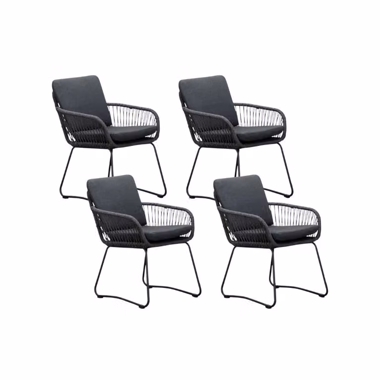 Harper dining tuinstoel set van 4 met touw en rvs in Lava Grey