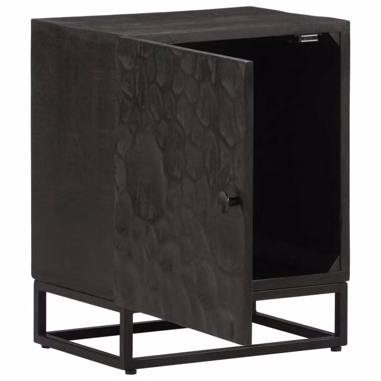 DKD HOME DECOR Nachtkastje in zwart massief mangohout en ijzer, B/D/H: 40 x 30 x 50 cm