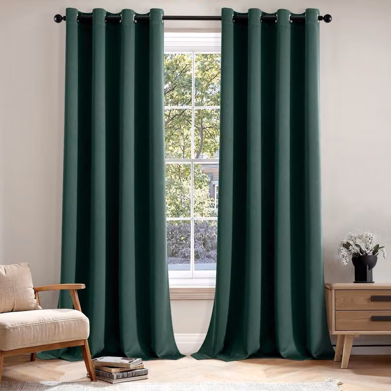 Verduisterende gordijnen donkergroen met drielaagse weeftechnologie, Hoogte: 245 cm