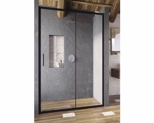RAVAK Blix Slim Douchedeur voor nis met zwarte frame en helder glas, Breedte: 110 cm
