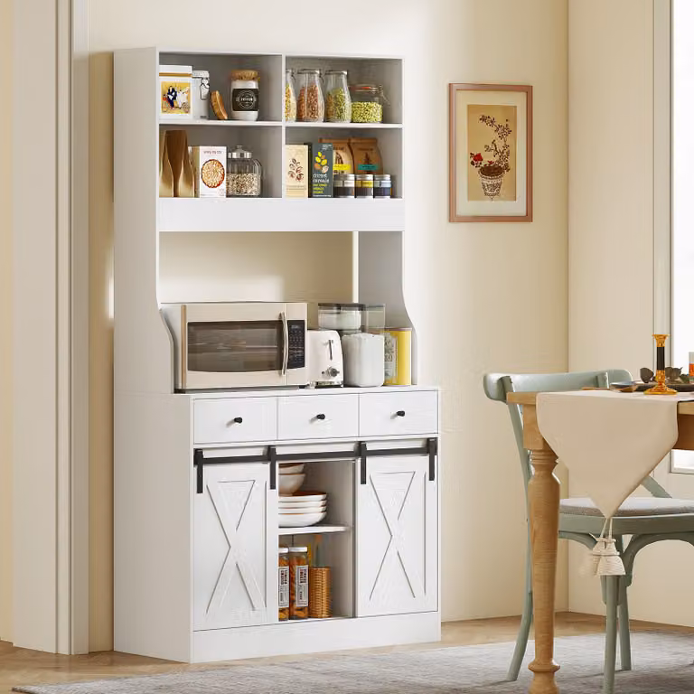 HOMCOM Keukenkast met verstelbare planken, 3 lades en werkruimte, Wit, H x B x D: 180 x 93,5 x 40 cm