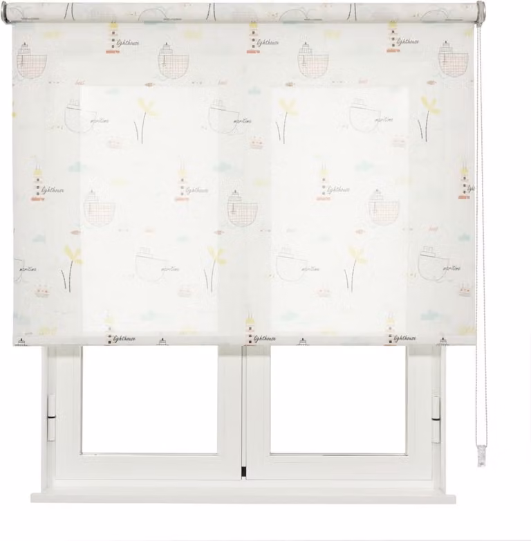 Blauw Rolgordijn voor kinderen met maritiem motief, lichtdoorlatend, 120 x 250 cm