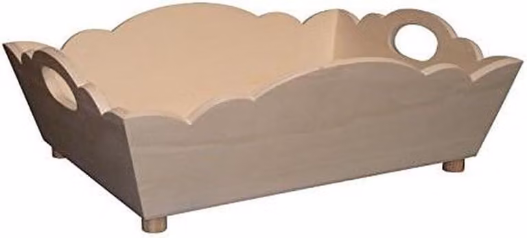 Houten Dienblad Decoratie Mand van Natuurlijk Populierenhout in Ecru B/D/H: 35,5 x 27,5 x 12 cm