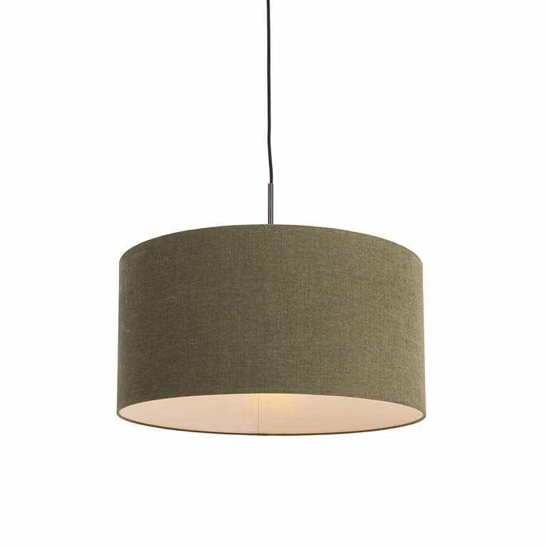 Qazqa Hanglamp zwart met groene stoffen kap, dimbaar en hoogte verstelbaar, Diameter: 50 cm