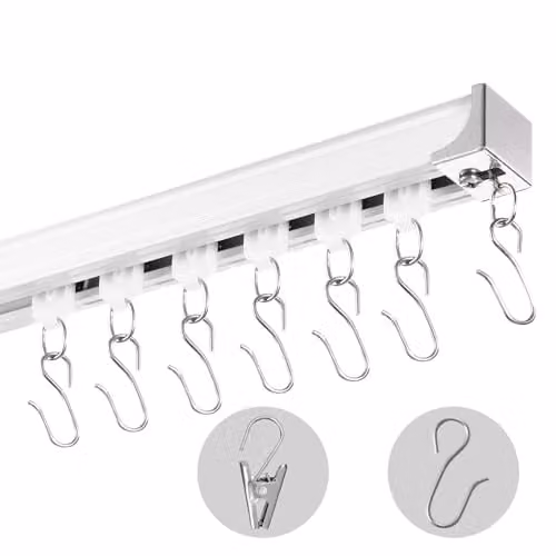 VEVOR Plafondgordijnrailset van aluminium, 6 meter, wit, voor plafond- of wandmontage, inclusief haken en hardware