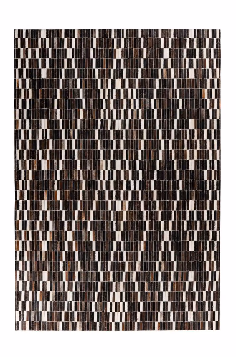 Padiro Leren Vloerkleed Donkergrijs - Patchwork Boho-stijl - 80 x 150 cm