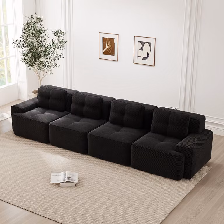 MIVRAY Modulaire Hoekbank – 4-Zits – Corduroy Zwart