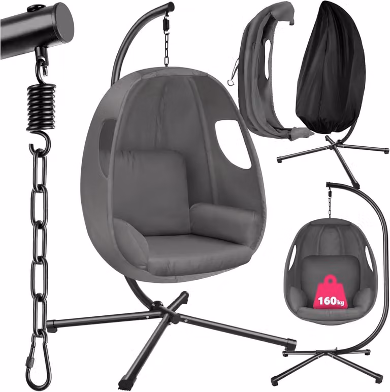 Comfortabele hangstoel met kussen en rugkussen voor binnen en buiten