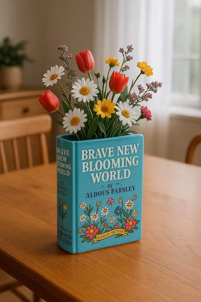 Decoratieve Keramische Boekvaas Blauw - Unieke Bloemenvaas in Boekvorm