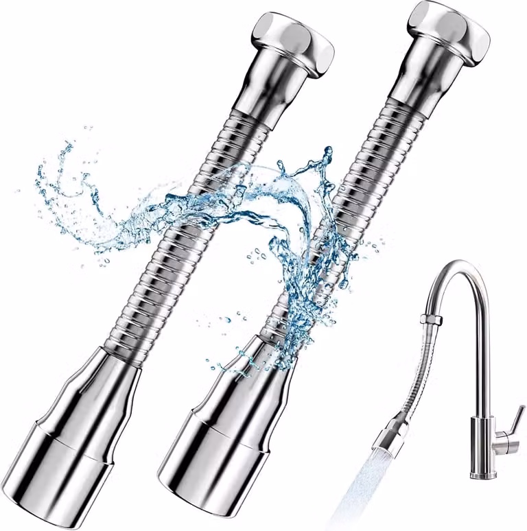 Set van 2 Flexibele Kraanverlengingen - 360° Draaibare RVS Kraanaccessoires voor Keuken en Badkamer - 20 cm