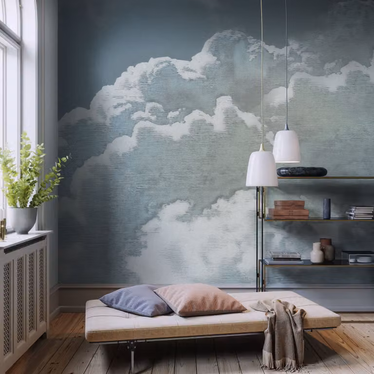 home24 Fotobehang Vintage Clouds Blauw Wit B: 250 cm, H: 250 cm