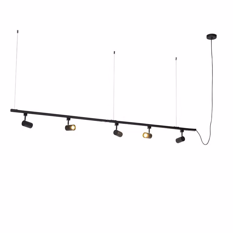 Qazqa Modern hangend railsysteem met 5 dimbare spots, zwart, 1-fase