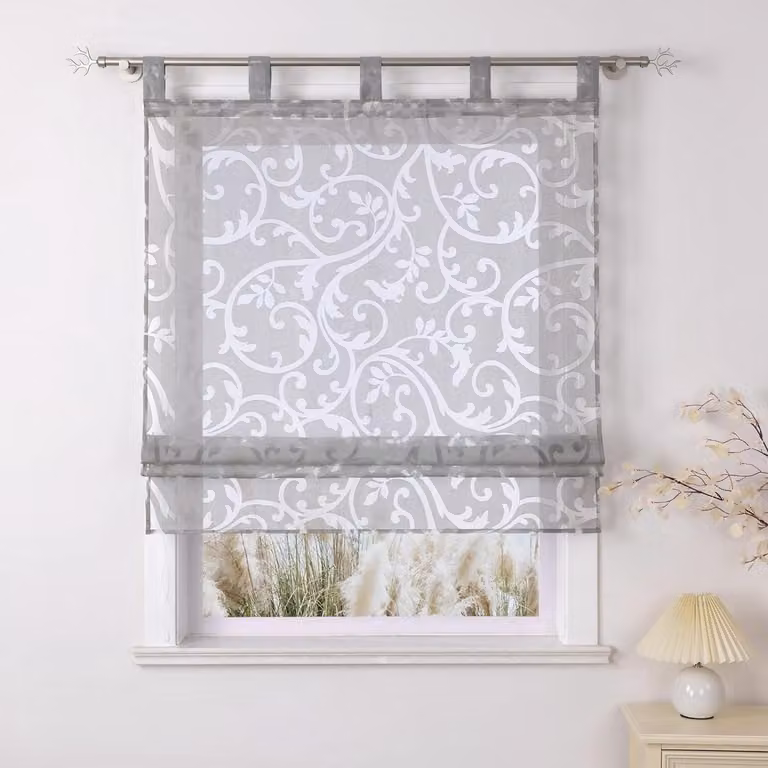 Grijs Vouwgordijn met lussen en modern patroon - Transparant - 60 x 140 cm