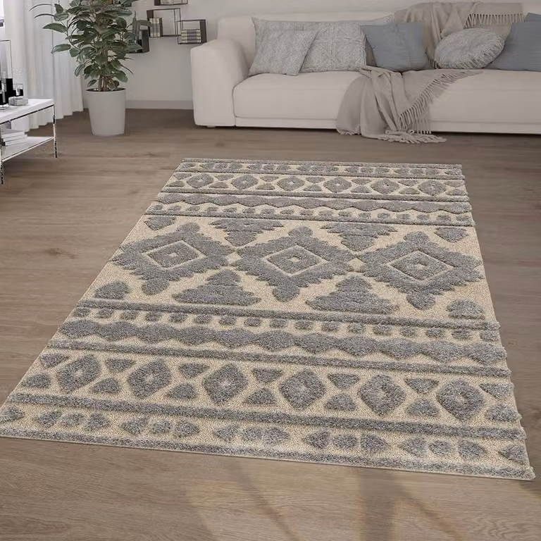 Zacht Shaggy Vloerkleed 3D Ethno Boho Grijs - 120 x 160 cm