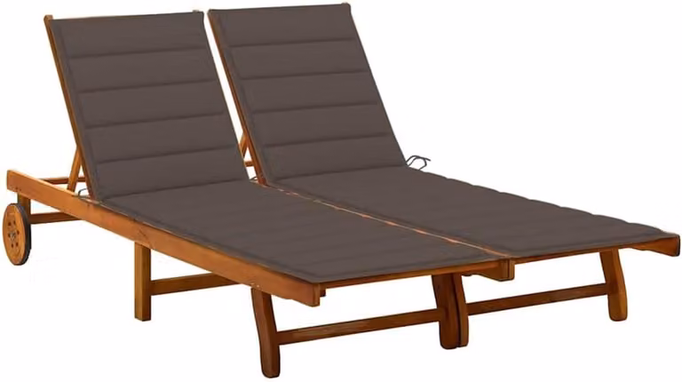 Verstelbare tafel van massief acaciahout met wielen, taupe, B: 200 cm, D: 123 cm, H: 85 cm