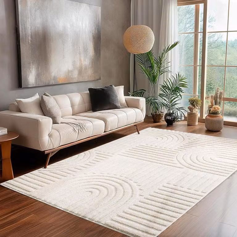 Hoogpolig Vloerkleed Abstract Boho Stijl - Creme - 120 x 170 cm