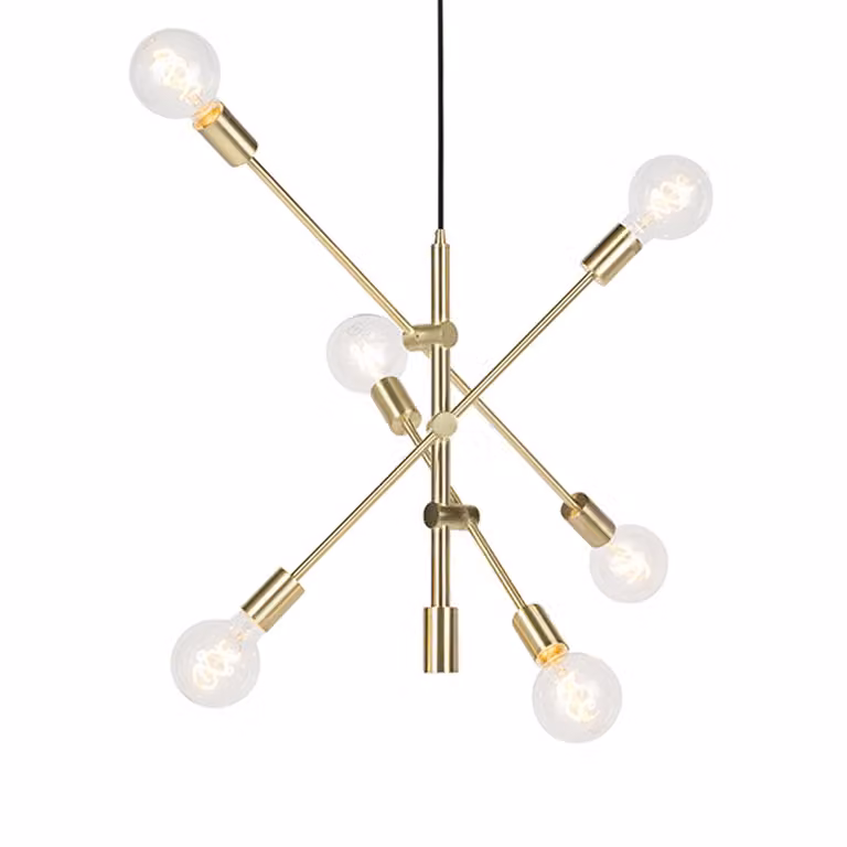 Qazqa Sydney Art Deco hanglamp in messing met 6 glazen lampen, goud/messing, dimbaar en verstelbaar