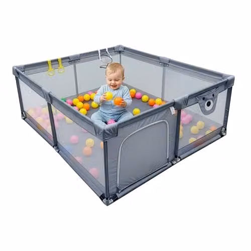 Relaxdays Babybox met 50 ballen, grijs, B/D: 180 x 120 cm
