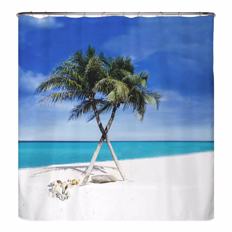 home24 Antischimmel douchegordijn Strand microvezel blauw meerkleurig B: 180 cm, H: 200 cm