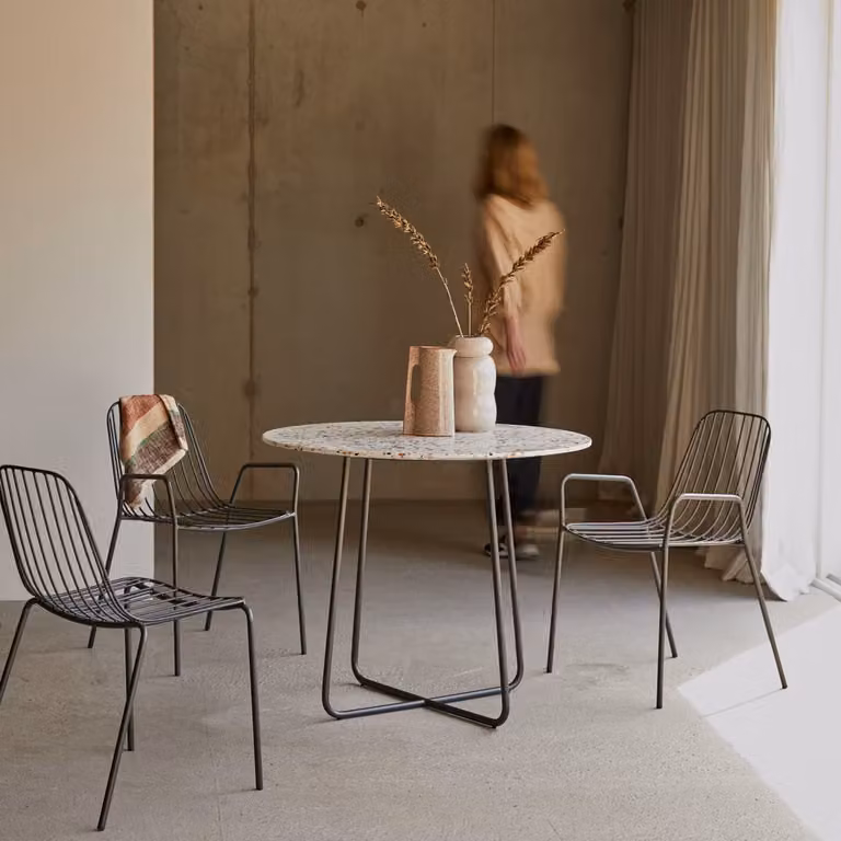 Tikamoon Ronde Industriële Tafel voor 4 personen - Bruin/Grijs - Composiet en Metaal