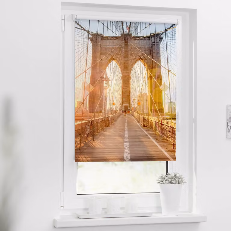 home24 Klemfix-rolgordijn Brooklyn Bridge oranje multicolor B: 120 cm, H: 150 cm