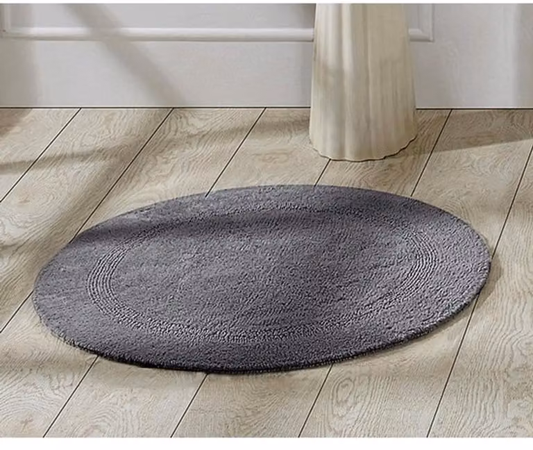Ronde badmat voor de badkamer in blauw en grijs van 100% katoen, Diameter: 76 cm