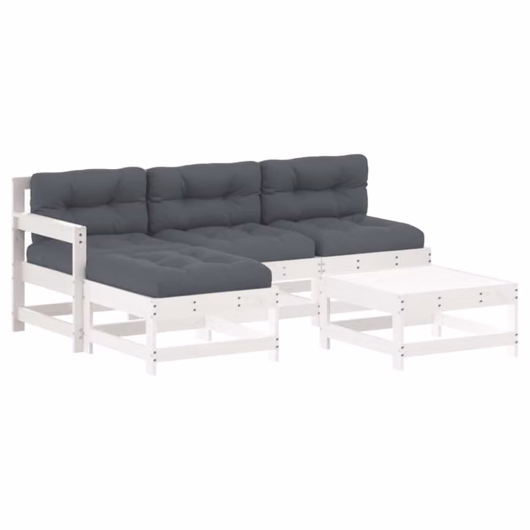 vidaXL 5-delige loungeset voor de tuin met kussens, wit, massief hout, rustiek