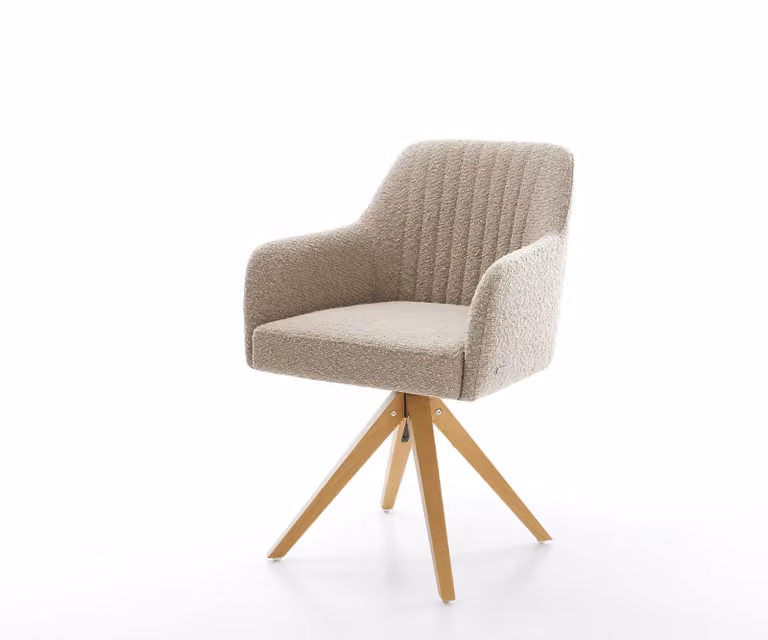 DELIFE Draaistoel Greg-Flex met houten frame en bouclé bekleding in beige/bruin, 360 graden draaibaar