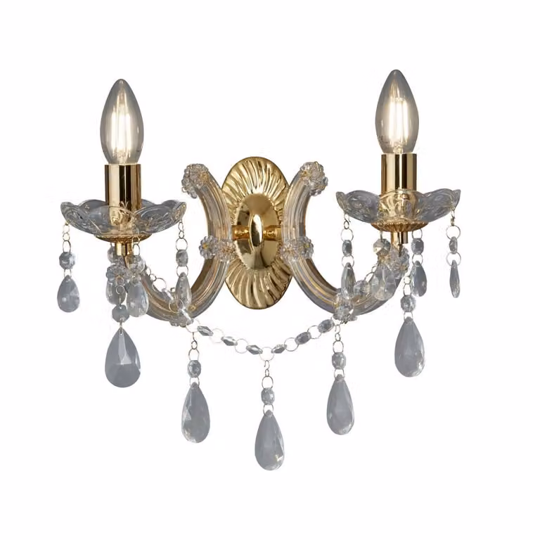 Searchlight Marie Therese Wandlamp, Goud/Messing en Transparant, B: 32 cm, D: 20 cm, H: 20 cm