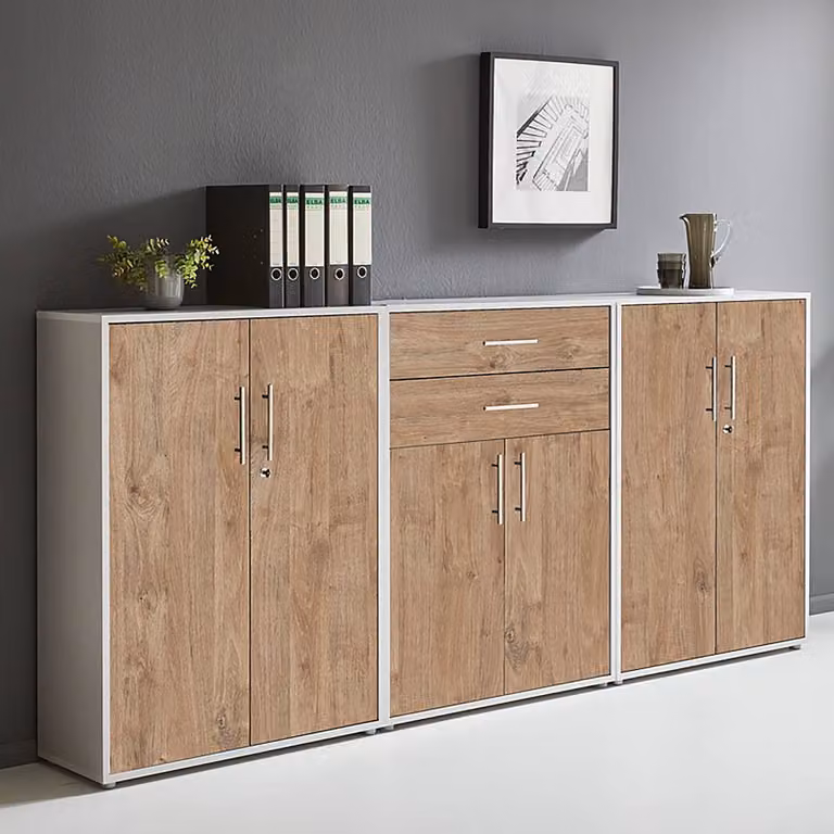 home24 Kastenset 3-delig C, grijs/Sanremo eikenhouten look, B/D/H: 114 x 33 x 85 cm