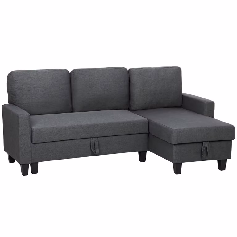 HOMCOM Hoekbank met slaapfunctie en opberglade, L-vormige slaapbank met chaise longue en verstelbare rugleuning voor de woonkamer