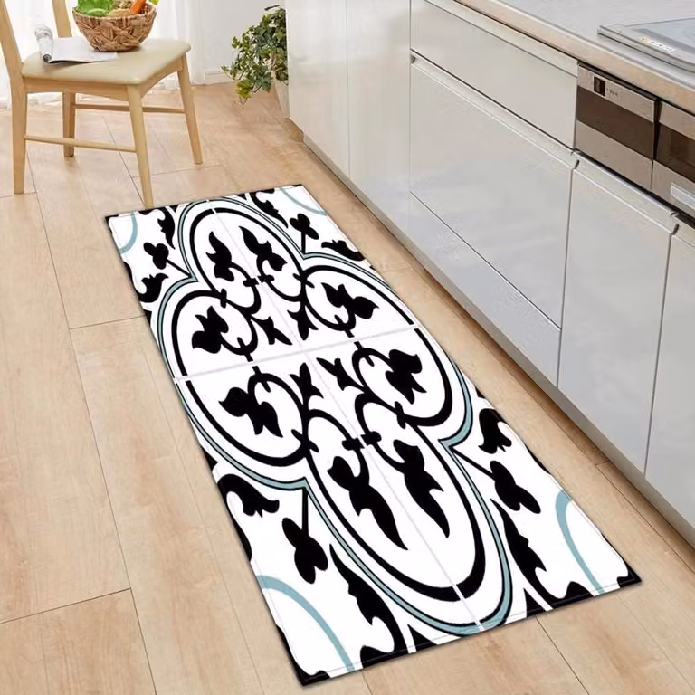 Modern Vloerkleed Runner met Streepjes voor Gang, Keuken of Badkamer, Zwart Wit, 40 x 120 cm