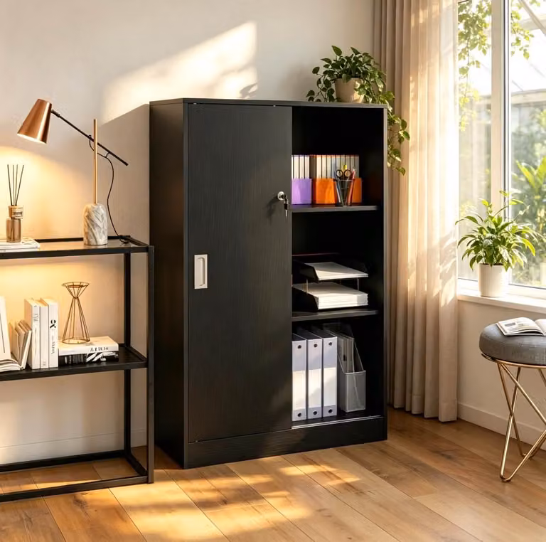 COVREO Archiefkast zwart met slot, B/D/H: 80 x 40 x 120 cm