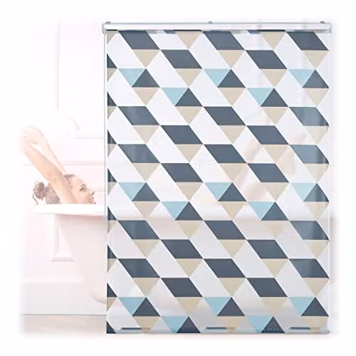 Relaxdays Douchegordijn met geometrisch design in grijs, blauw of beige, B: 120 cm, H: 240 cm