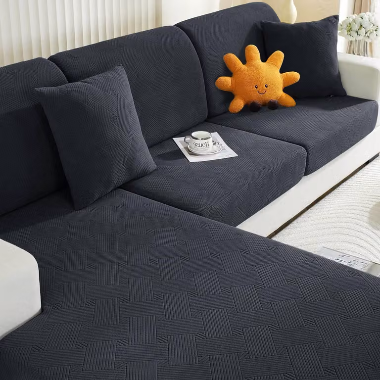 Ystyle Kussenhoes voor bank met geometrisch design, grijs, stretch en antislip, geschikt voor 1-zitsbank, 3-zitsbank en chaise longue