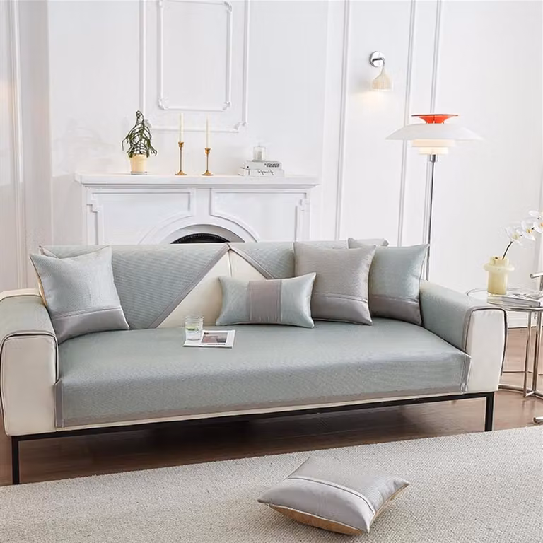 L-vormige bankhoes meubelbeschermer voor hoekbanken met antislip onderkant - Lichtgroen - 90 x 210 cm