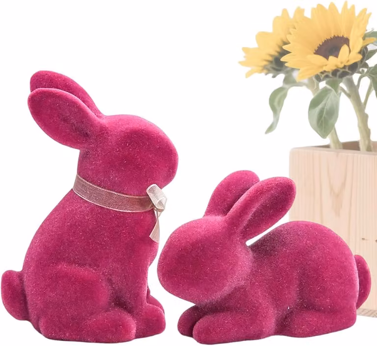 Konijn Beeldje Roze - Dieren Sculptuur voor Pasdecoratie - B/D/H: 14 x 12 x 7 cm