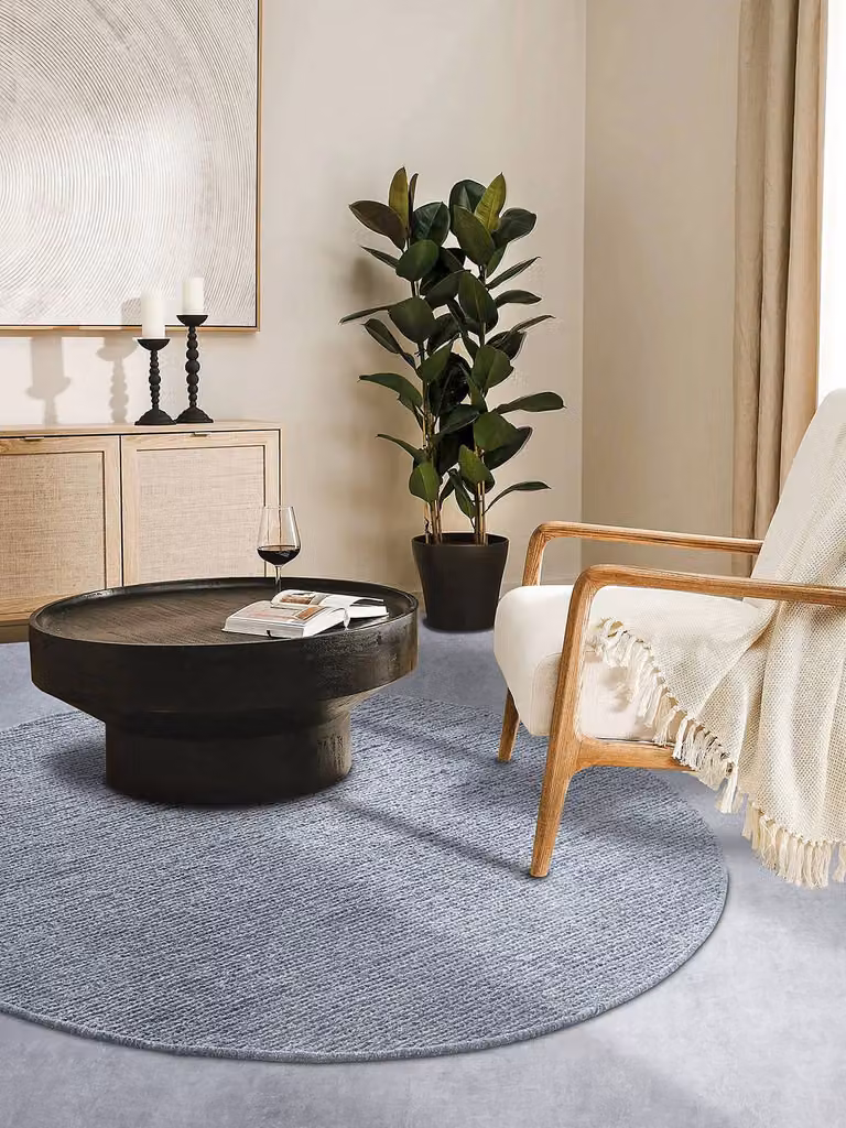 home24 Wollen vloerkleed Francois rond zilver/grijs Ø 160 cm wol/katoen
