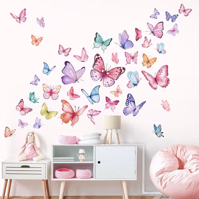 SnelShoppen Watercolor Vlinder Muurstickers - Kleurrijke Wanddecoratie voor de Kinderkamer of Babykamer - Waterproof PVC