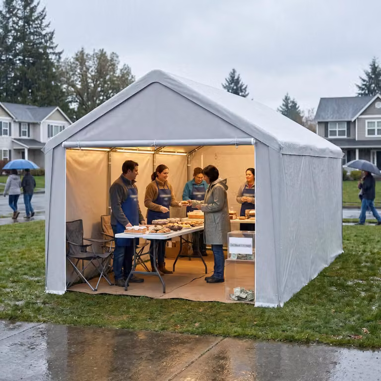YARDIN Voertuigcarport van verzinkt staal met waterdicht PE-doek, Grijs, 3 x 6 m