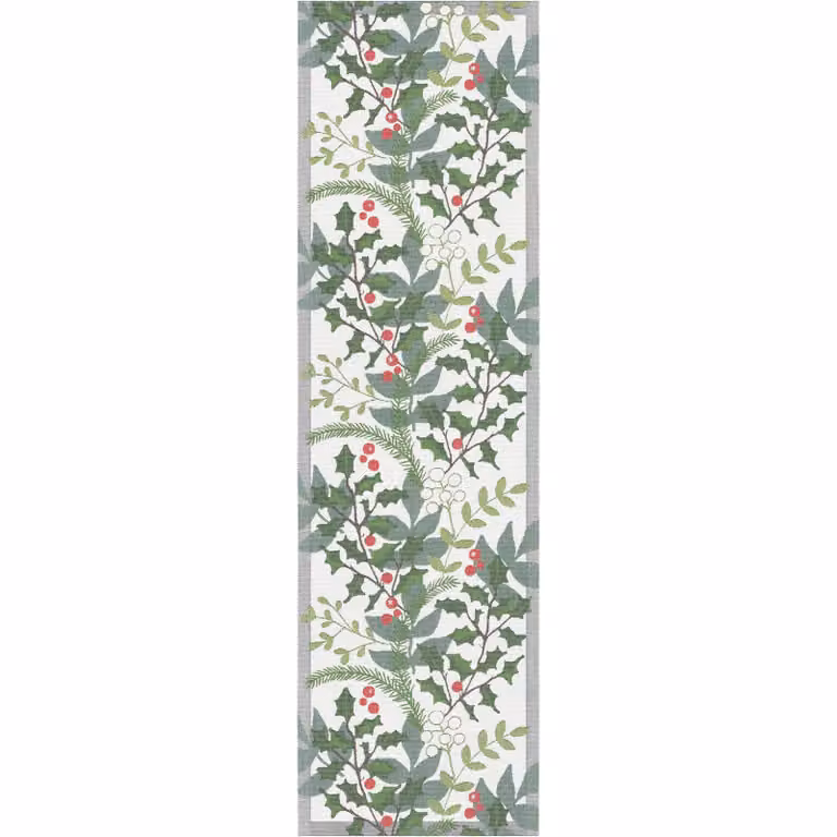 Ekelund Linneväveri Julia tafelloper Wit-groen B: 35 cm, L: 120 cm