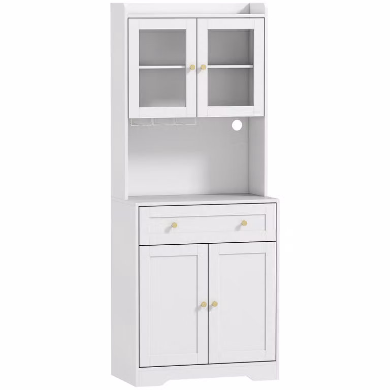 HOMCOM Buffetkast met vitrine en wijnglashouder, wit, B: 68 cm, D: 38 cm, H: 170 cm