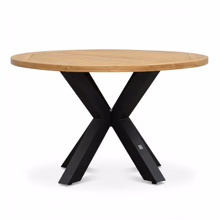 LUX outdoor living Cleve dining tuintafel voor 4 personen - Teakhout en aluminium - Natural Teak/antraciet - Diameter: 120 cm