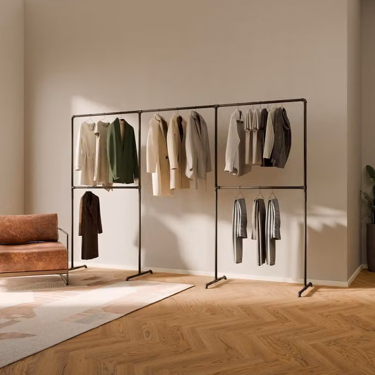 Vrijstaande Garderoberek in Zwart Industrieel Design - Solide Kledingrek voor Slaapkamer of Inloopkast
