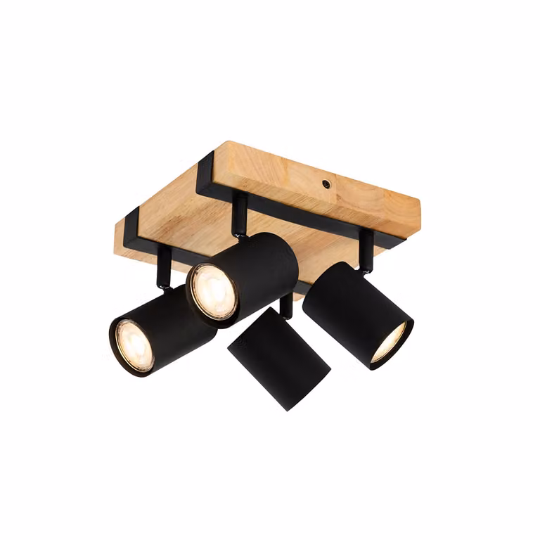Qazqa Plafondlamp zwart en hout - Modern rechthoekig en verstelbaar - 4-lichts GU10