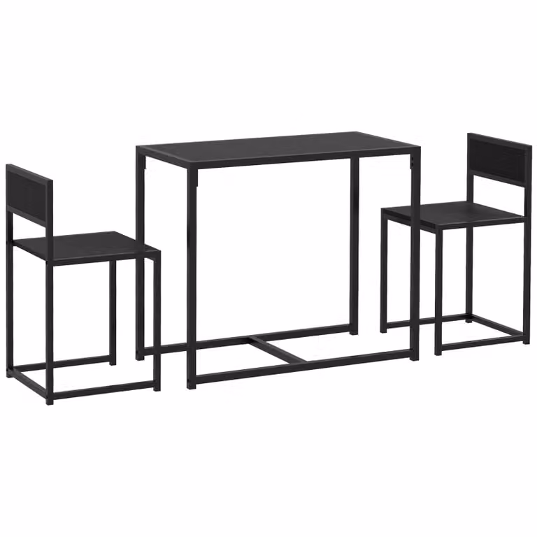 HOMCOM 3-delige bartafelset met 1 barstafel en 2 barkrukken in industrieel design, zwart, B: 90 cm, D: 47 cm, H: 76 cm