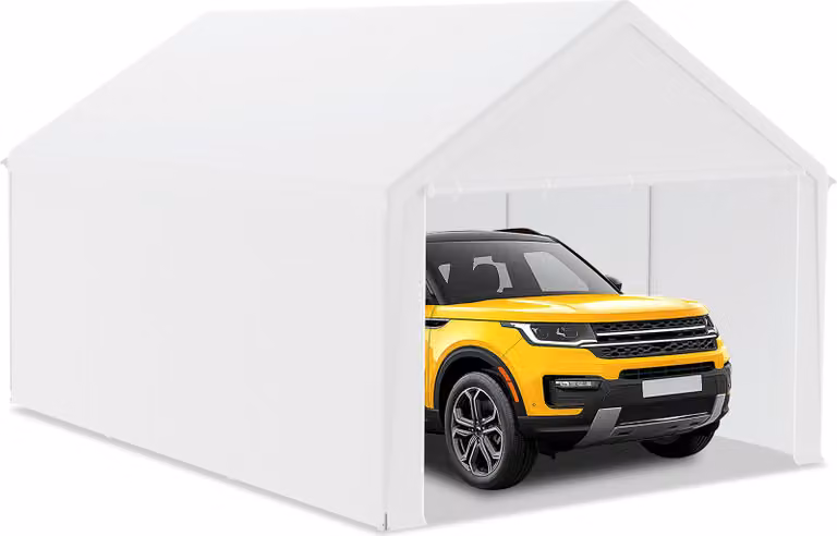 UISEBRT Tentgarage Carport Wit 4 x 6 meter UV-bestendige Overkapping voor Auto, SUV of Boot