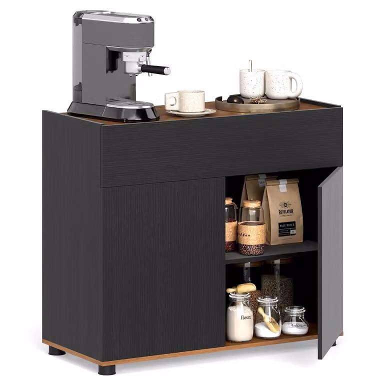Costway Modern Houten Dressoir met één Lade en Twee Deuren met Soft-Close Lades - Zwart