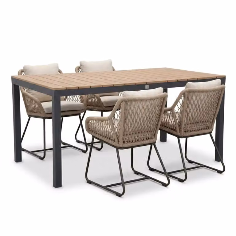 LUX outdoor living Oxford/Portofino Sahara Dust eettafelset voor 4 personen, aluminium en touw, 160 cm